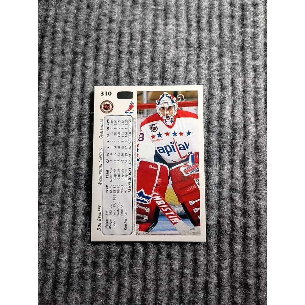Vintage 1992-1993 Upper Deck Washington Capitals Don Beaupre Hockey Card #310
